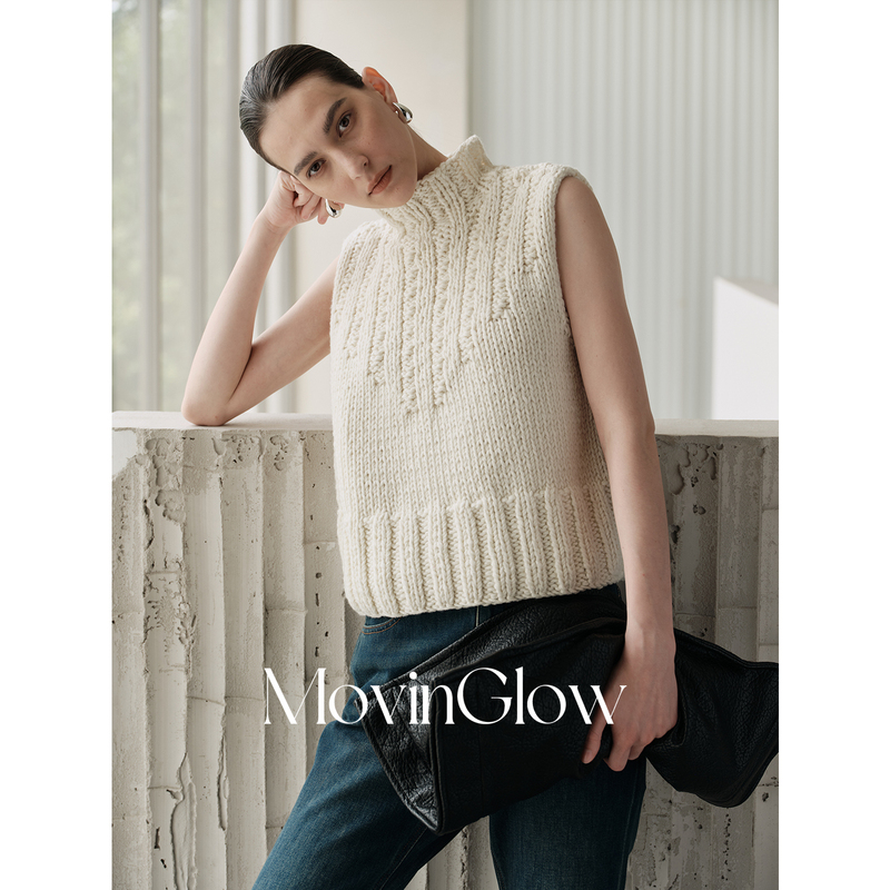 Movinglow｜Flexible and Comfortable, Soft and Skin-Friendly, High-Content Wool, Coarse Texture Turtleneck Knit Vest