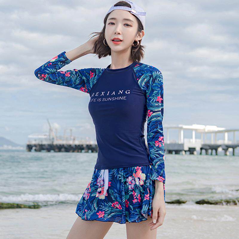 Two-piece slim new female Korean ins hot spring swimming belly cover 2021 swimsuit sports swimsuit fairy long sleeve fan