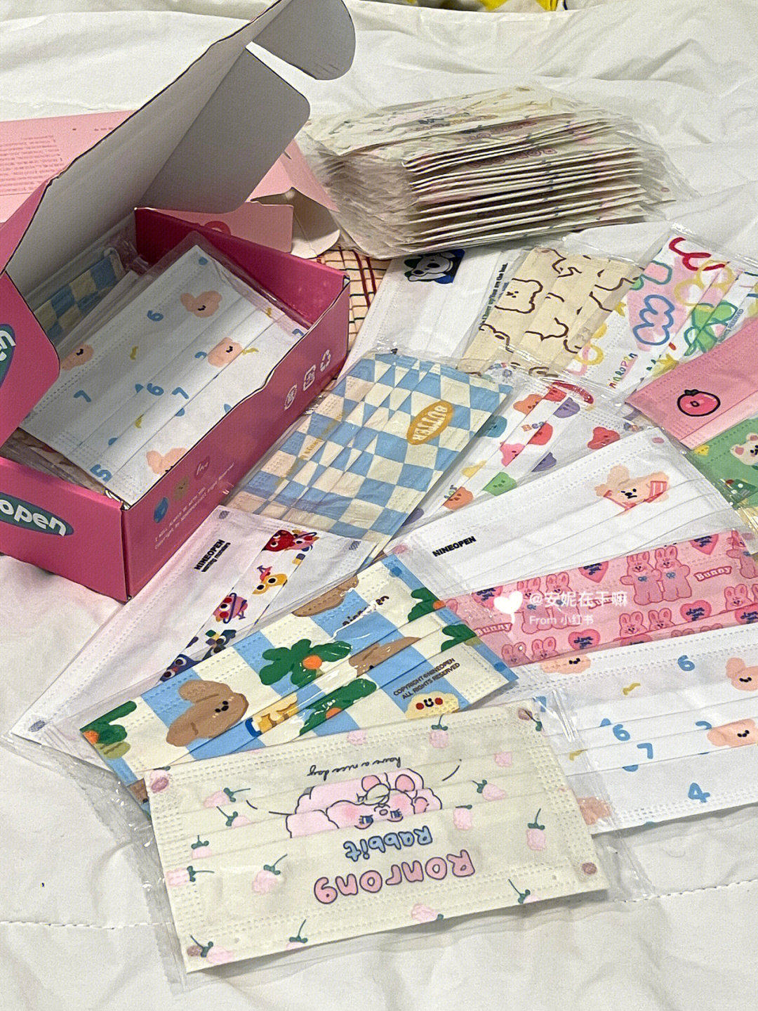 9:30 open pink love rabbit color cute mask disposable anti-dust mask three-layer breathable mask