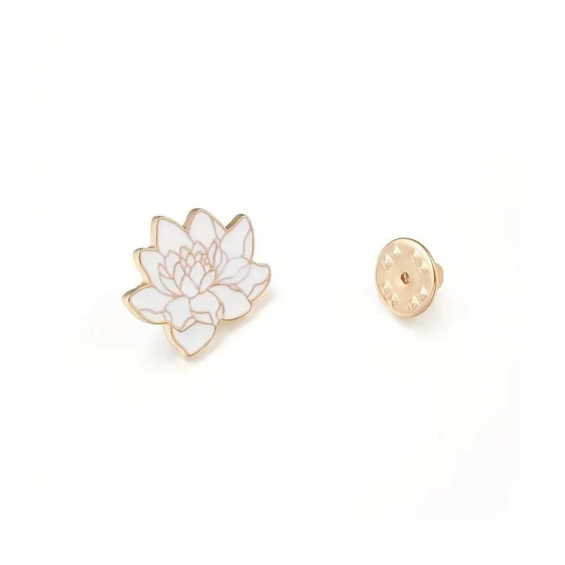 [Buddhism White Lotus Flower Enamel Pin Floral Plant Brooches]