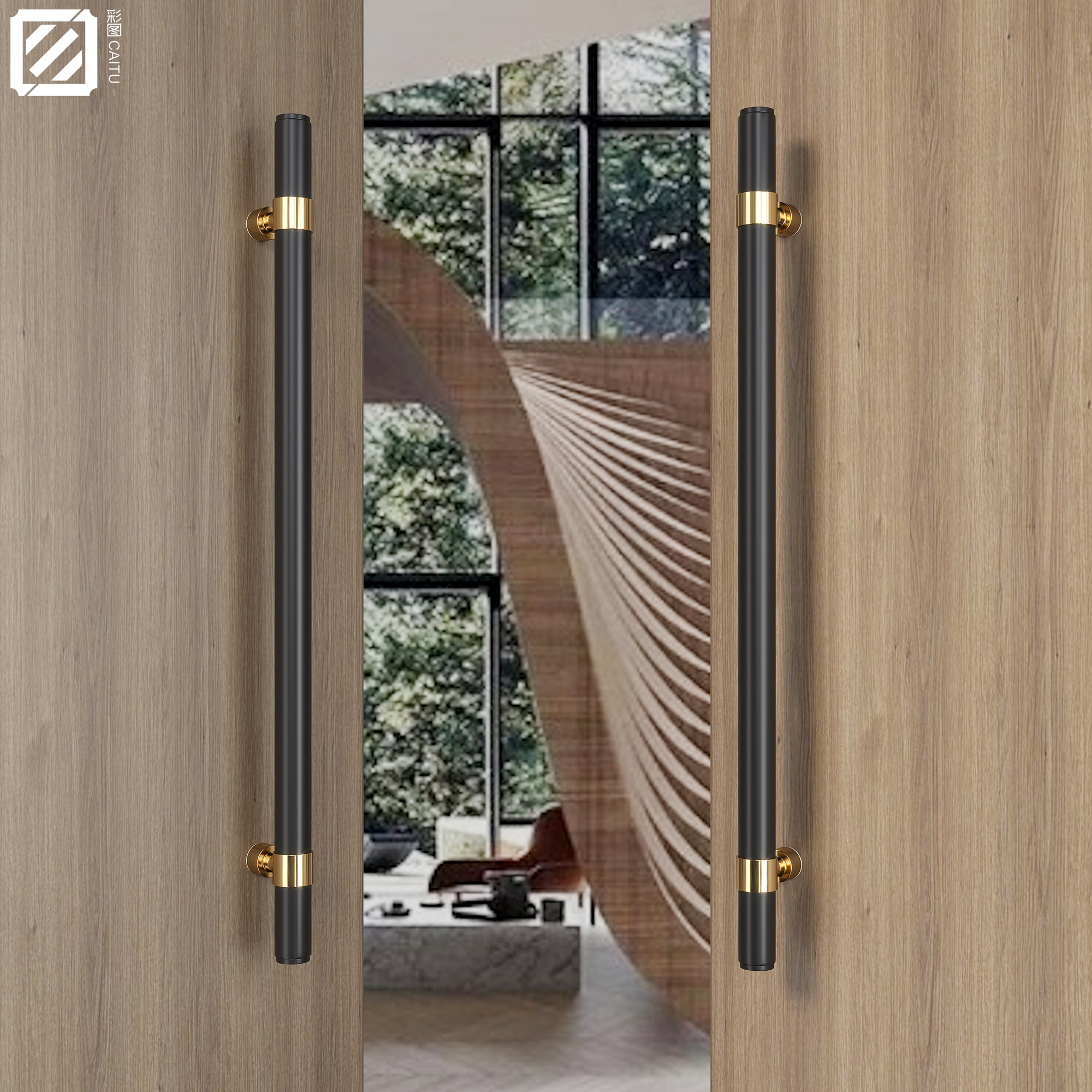 Modern light and luxurious glass door handle stainless steel to clothes shop bunk with frame solid wood door handle black armrests