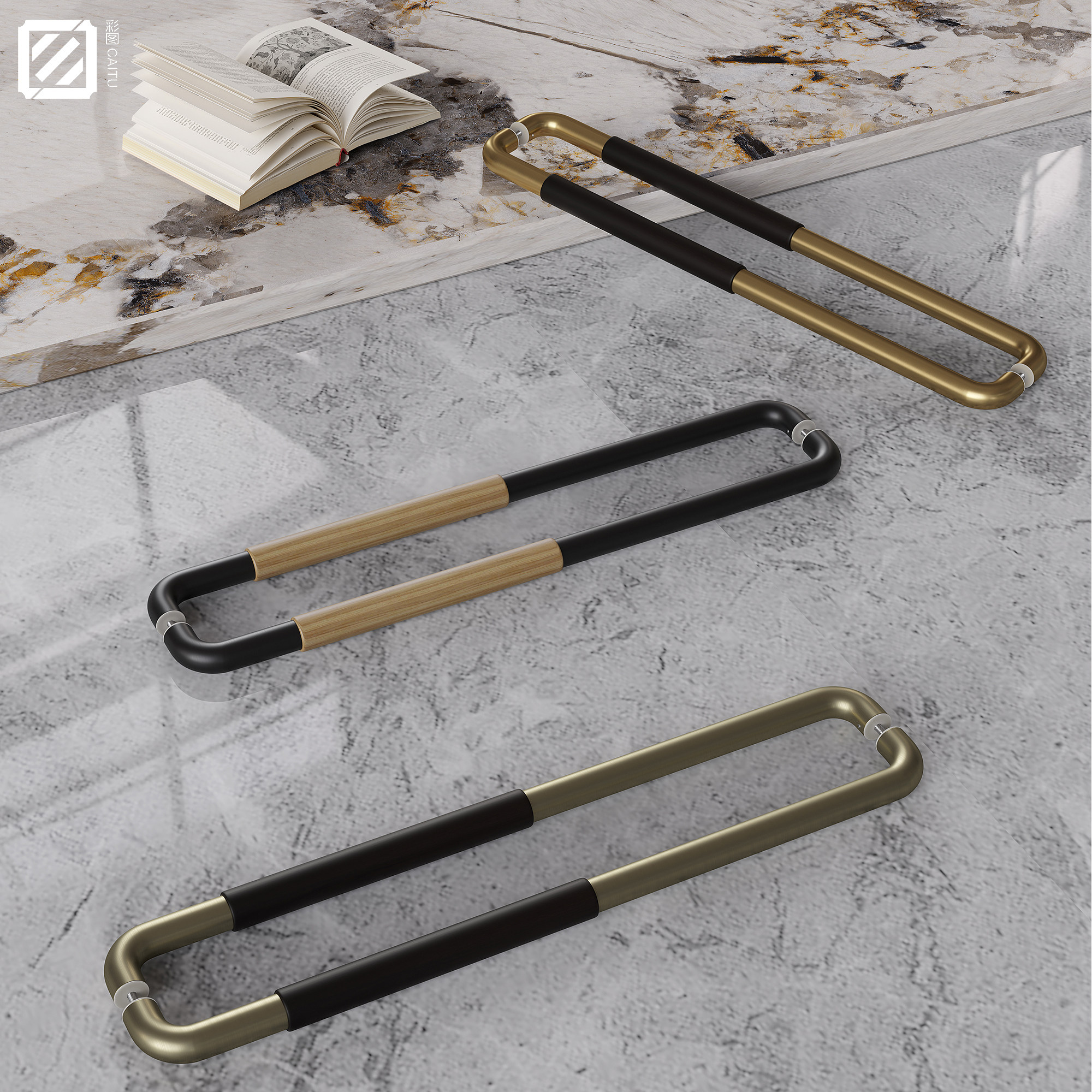 Modern light luxury solid wood door handle stainless steel round tube shop framed glass door handle bronze handrail