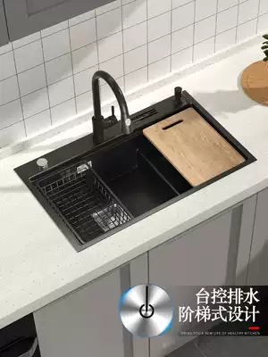 Net red kitchen black nano 304 stainless steel sink step single sink washing basin stepped under table sink