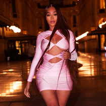 Casual cutout kink long sleeve short dress