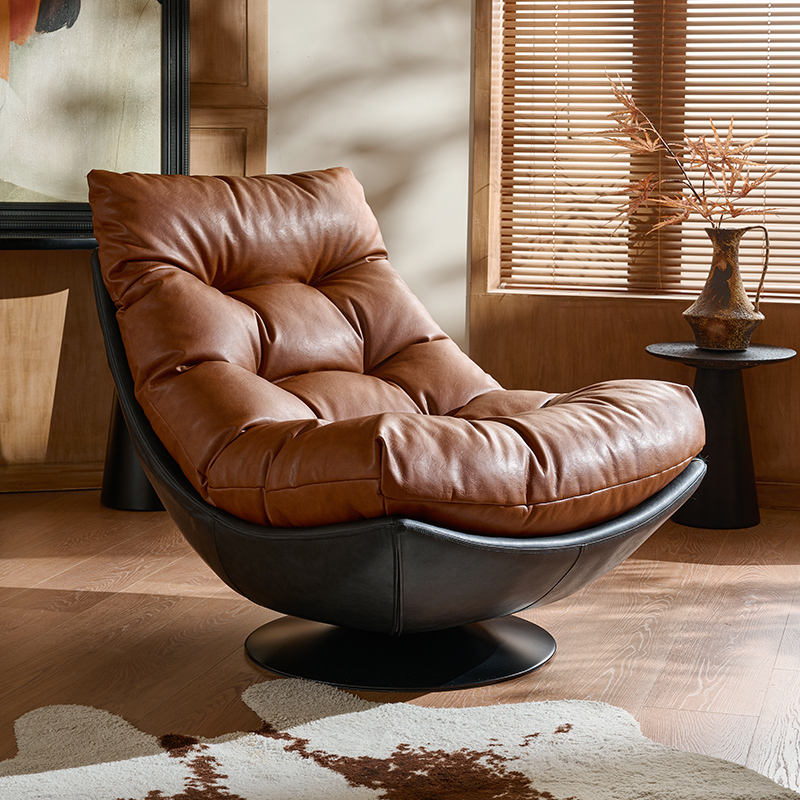 Feishanglijia Single Sofa Chair, Rotatable, Suitable for Living Room or Balcony, Designer Mid-Century Style, Genuine Leather, Leisure Lazy Sofa Feishanglijia Single Sofa Chair, Rotatable, Suitable for Living Room or Balcony, Designer Mid-Century Style, Genuine Leather, Leisure Lazy Sofa