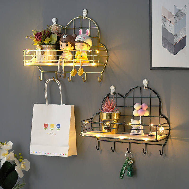 ins net red wall rack bedroom bedside wall hook storage hanger living room decoration wall free punch