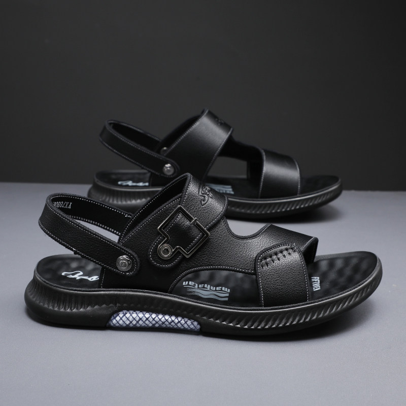 Leather sandals and slippers men's sandals 2021 new trendy summer driving dual-use beach shoes soft bottom non-slip outerwear casual