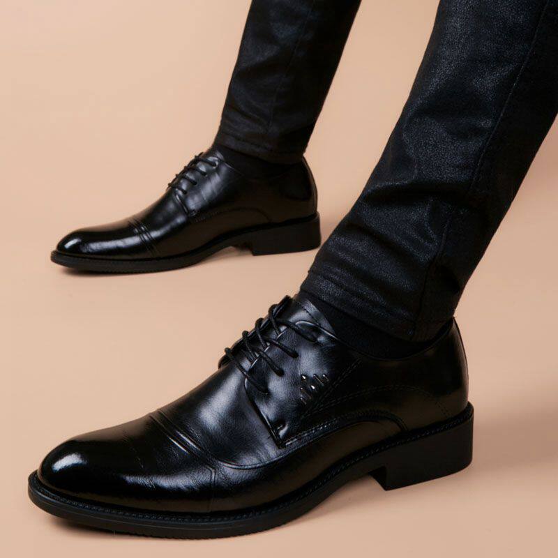 Men's Leather Shoes 2022 Casual Leather Black Men's Business Formal Wear British Inner Increase Winter Breathable Derby Men's Shoes