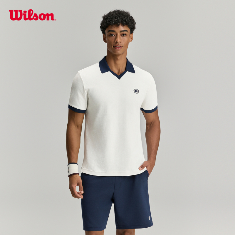 Wilson Wilson's New Fall 26 Men's Clubman Retro V-Neck Tennis Sports Short-Sleeved Polo Shirt Wilson Wilson's New Fall 26 Men's Clubman Retro V-Neck Tennis Sports Short-Sleeved Polo Shirt