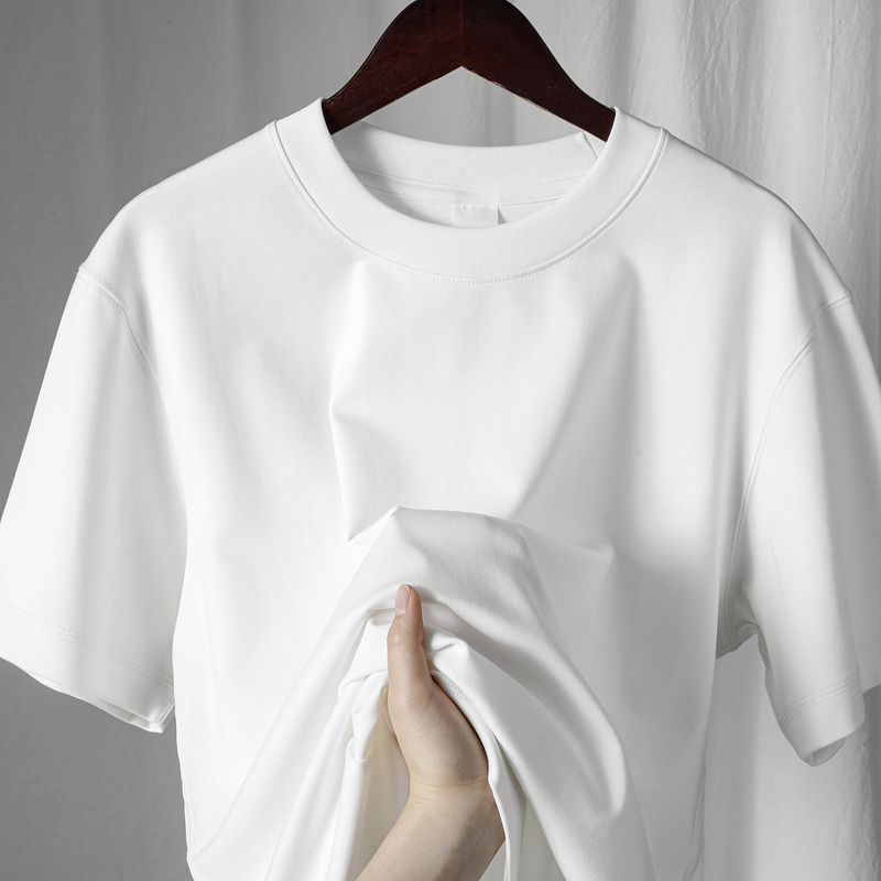 250g Heavyweight White Mercerized Cotton Round Neck Short-Sleeve T-Shirt for Women, Made from Xinjiang Long-Staple Cotton, Loose and Versatile Top for Men