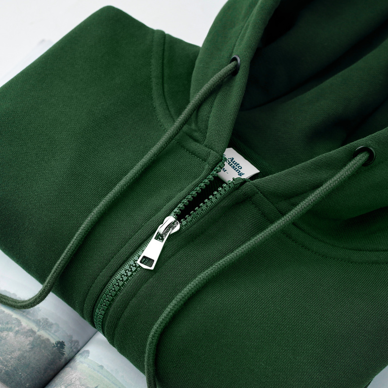 Whitening and Age-Reducing, Retro Dark Green! 310g Heavyweight Cardigan Hooded Sweatshirt for Men, Loose Casual Jacket for Women, Spring
