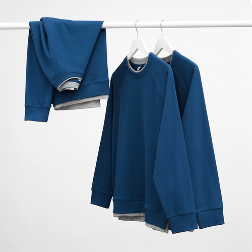 Комплект, синяя толстовка, осенний свитшот для отдыха, оверсайз