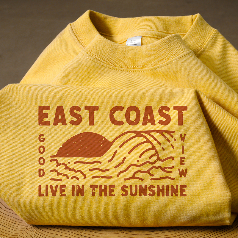 A Vibrant Egg-Yellow Color! 265g Heavyweight American-Style Casual Round-Neck Printed Short-Sleeve T-Shirt for Men and Women in Summer
