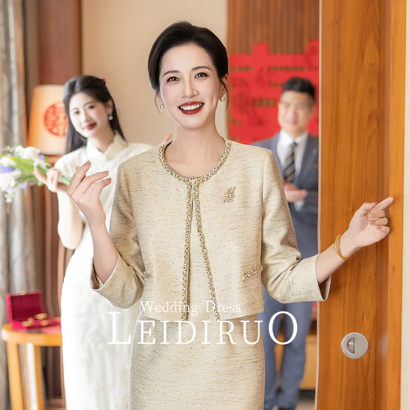 Leti Ruo's "Snow Beauty" Mother-Of-The-Bride Dress, Youthful and Elegant Wedding Attire, Mother-In-Law Outfit Two-Piece Set, New Spring Style