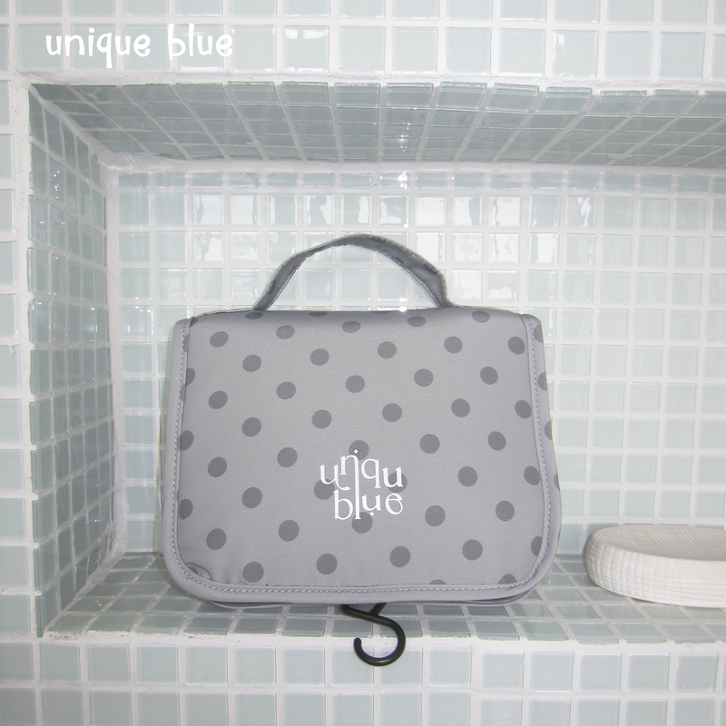 Unique Blue Hanging Toiletry Box, Travel Portable Toiletry Bag, Polka Dot Cosmetic Bag for Female Students