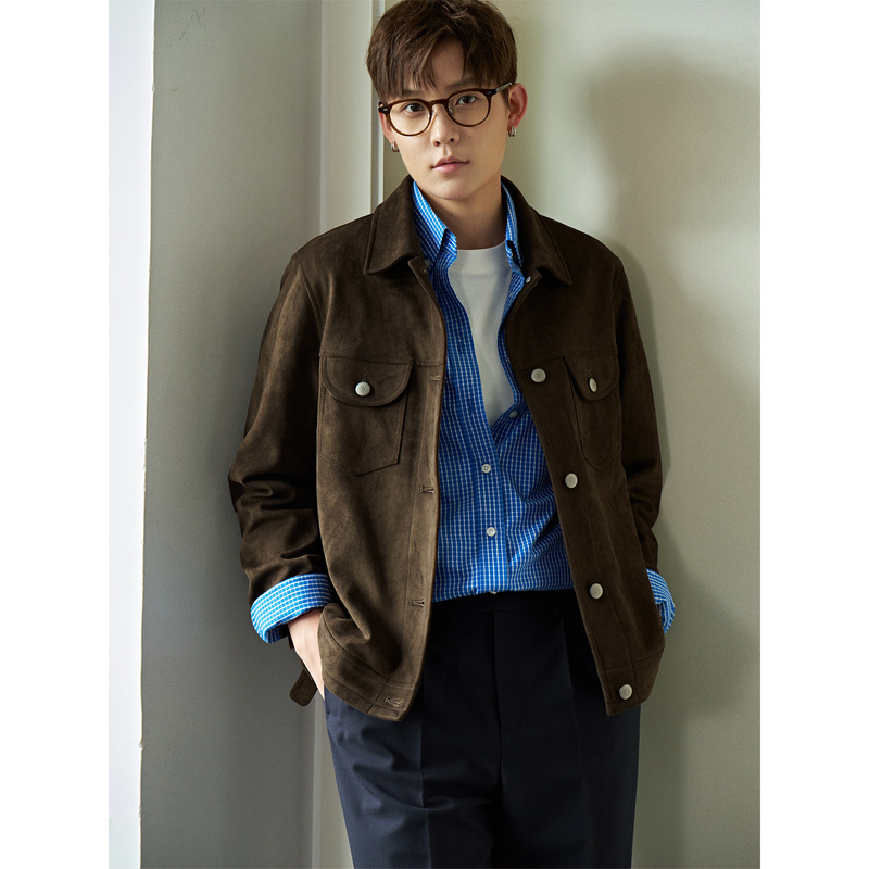 Knighttom【Classic Retro Jacket】Dark Brown Heavyweight Short Velvet Workwear Suede Jacket Z253F072A