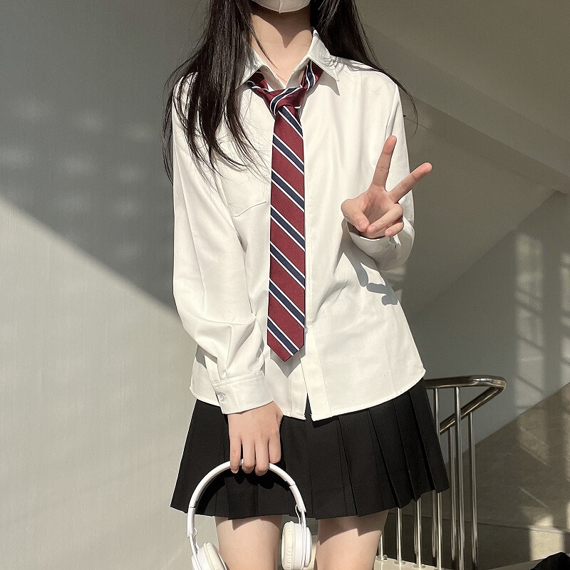 Long-Sleeved and Short-Sleeved Jk Shirts, Basic Uniform Suits, Spring and Autumn College Style Inner Wear, Wrinkle-Resistant White Tops for Women