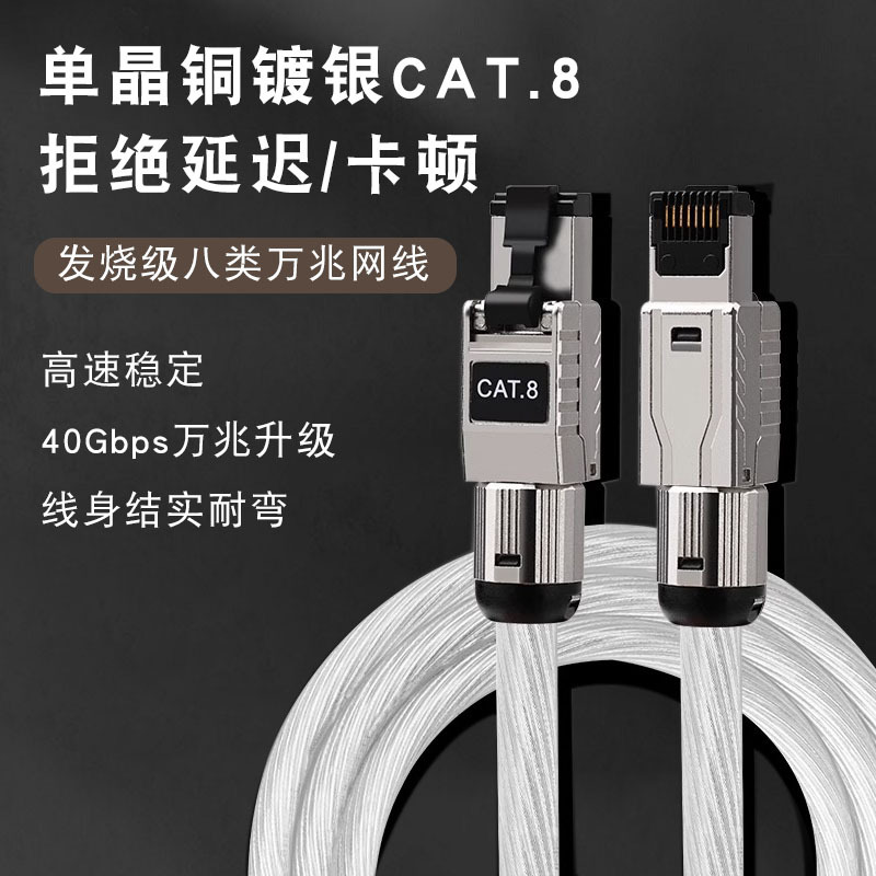 High-End Audio-Grade Category 8 Network Cable, 10 Gigabit Single Crystal Copper Silver-Plated High-Speed Computer Router Broadband Network Connection Cable High-End Audio-Grade Category 8 Network Cable, 10 Gigabit Single Crystal Copper Silver-Plated High-Speed Computer Router Broadband Network Connection Cable