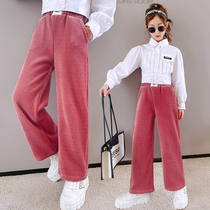 Girls Chenil Wide Leg Pants Spring and Autumn 2022 New Kids Fall Pants Female Big Boy Autumn Loose Straight Pants