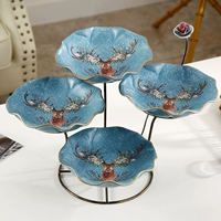 Фруктовая тарелка с синим цветочным оленем четырех