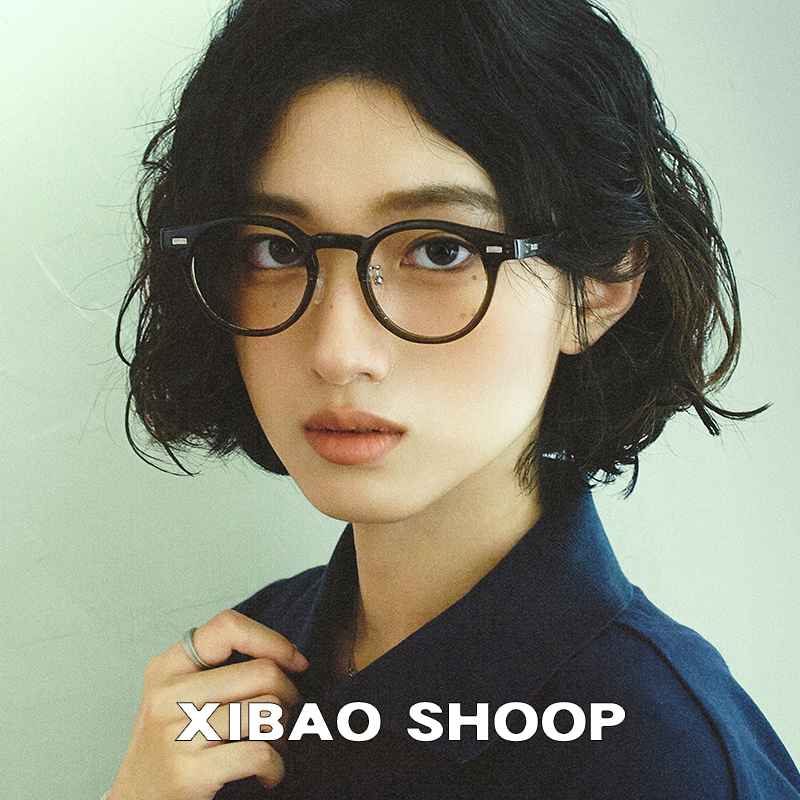 Japanese-Style Round Frame Glasses for Women with Nearsightedness, Professional Prescription Options, Natural Look, Anti-Blue Light, Slimming Effect for Men