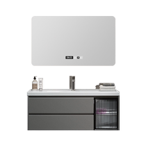 Gujia Home Light Luxury Smart Bathroom Cabinet Combination Ceramic Integrated Basin Washstand with Light French Smart Mirror Cabinet