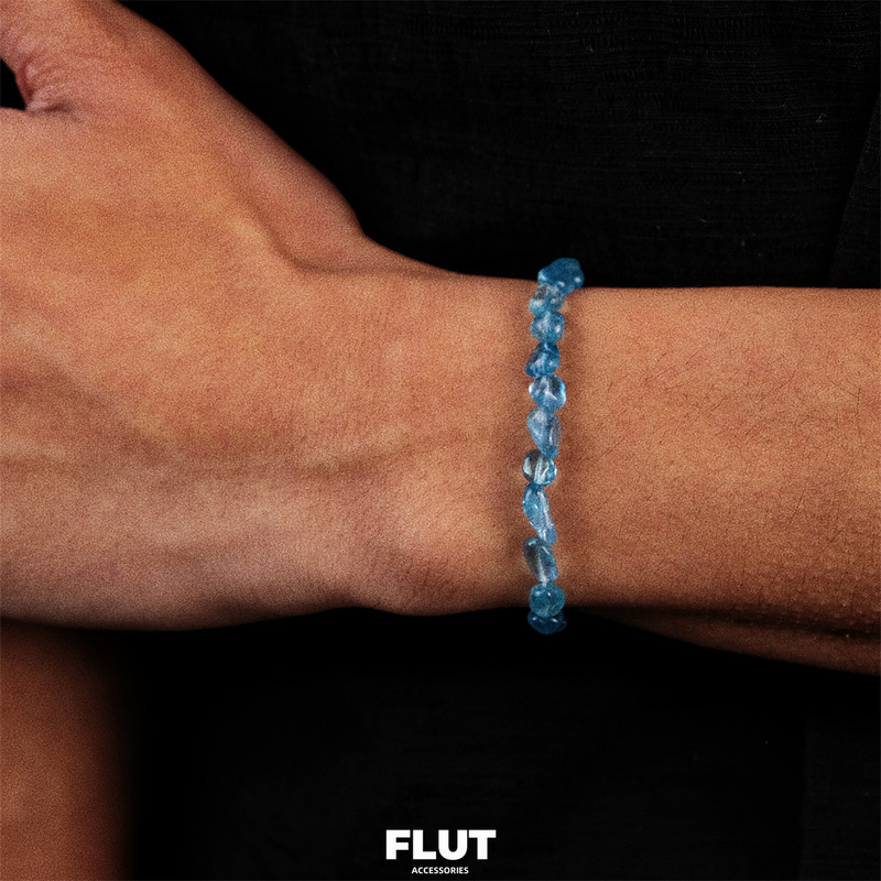 Flut Original Design Asymmetrical Aquamarine Beaded Bracelet for Men and Women, Crystal Bracelet for Couples, Unique and High-End