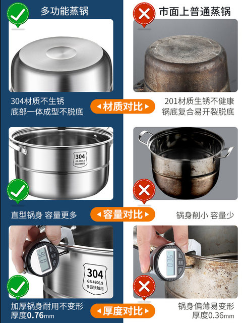 German Stainless Steel Steamer, Multi-Layer, Large Size, Three-Layer Steamer for Steaming Buns, Cooking and Stewing, Large Capacity, Suitable for Induction Cooker and Gas Stove, Thickened