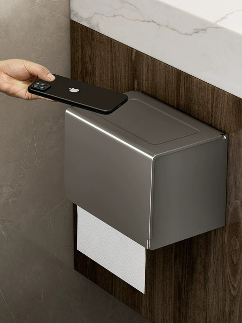 German Bathroom Tissue Box, Space Aluminum Waterproof Tissue Box, Wall-Mounted, No-Drill, Universal Storage Box for Roll Paper and Tissues