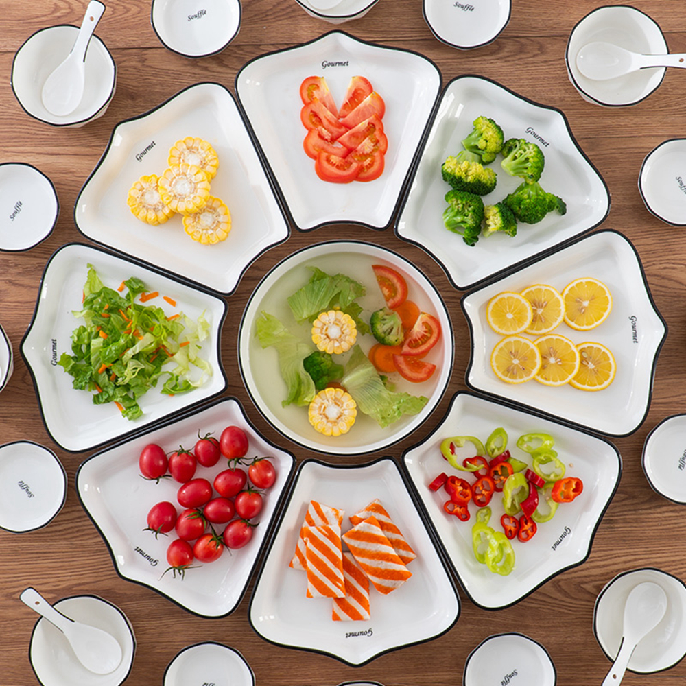 Platter tableware combination New Year's home ceramic plate plate creative family reunion hot pot plate set