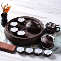 Purple Sand Kung Fu tea set Teacup Teapot tea tray set Ceramic tea set Round tea washing water storage Household tea set
