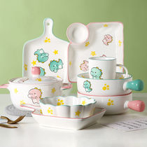Ceramic cutlery with pan dumplings pan dinosaur Cartoon Pan Bubbling Noodles Bowl