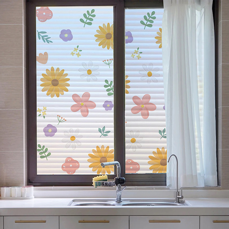 Frosted Glass Stickers Makeup Room Bathroom Windows Anti-Peep Privacy Cling Film Toilet Door Anti Walk Light Kitchen Window Floral Paper