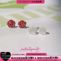 Privateparty White Rose S925 Sterling Silver Ear Studs Daily Basis All-match Earhole Earrings Women