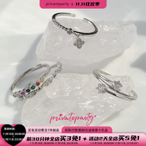 Privateparty Dotted s925 Sterling Silver Ring Ultra Flash Combo Overlay Miniature Design High-end Trend