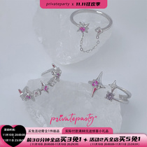 Privateparty Purple Growing Star 925 Sterling Silver Ring Four Glowing Stars Chain High-end Petite Design Ring