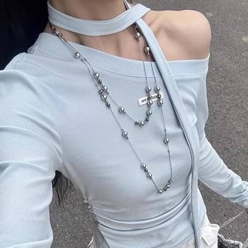 High-end multi-layered gray imitation pearl necklace for women
