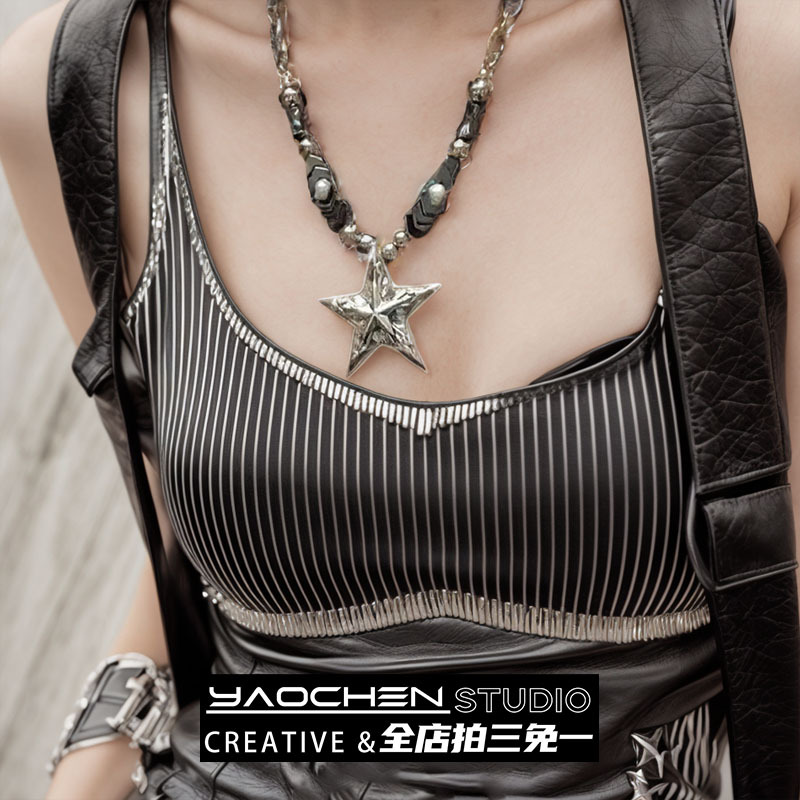 Retro Five-Pointed Star Y2K Sexy Subculture Necklace Niche Design High-End Hip-Hop Trendy Accessories for Men and Women