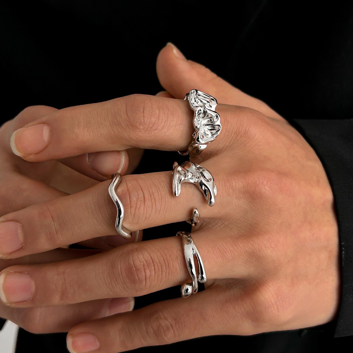 European and American pleated metal men's ring high-end hip-hop