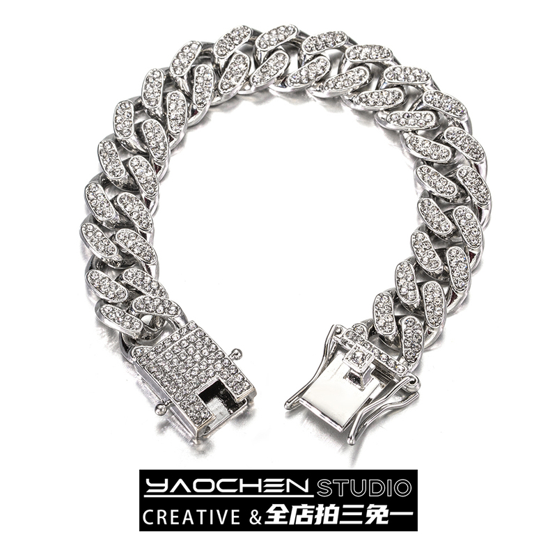 Full Diamond Cuban Chain Bracelet for Men and Women, Minimalist Design, Niche Design, Trendy Hip-Hop, Cool Style, Couple Accessories