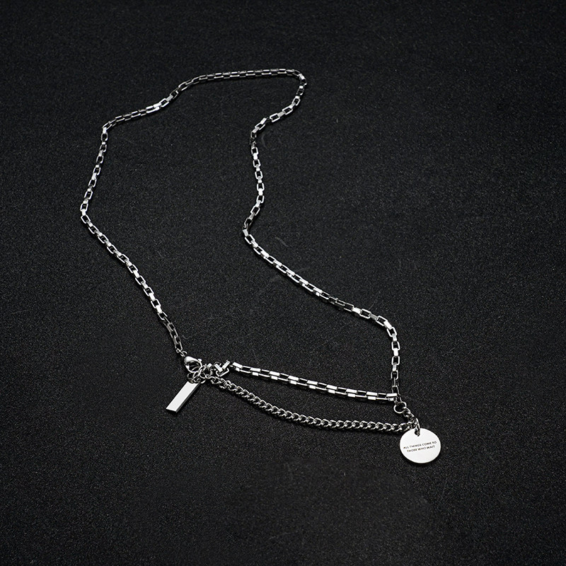 Inspirational Necklace for Men, Trendy ins Personalized Titanium Steel Trendy Brand Men's Light Luxury Niche Simple Fashion Pendant High-End Jewelry