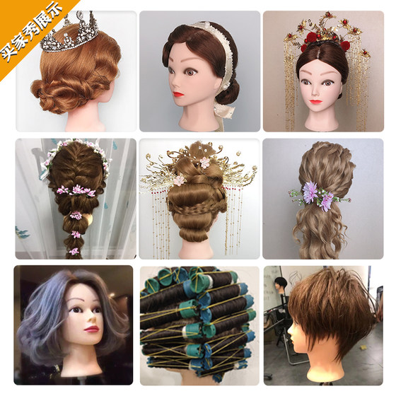 Hairdressing head model full real hair barber apprentice hair cutting practice dummy head model can be hot dyed hair doll model head