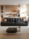 Genuine Leather Sofa, Italian Minimalist Style, Top-Grain Cowhide, Small Apartment Living Room, Black Marshmallow Retro Straight-Line Black Sugar Bobo