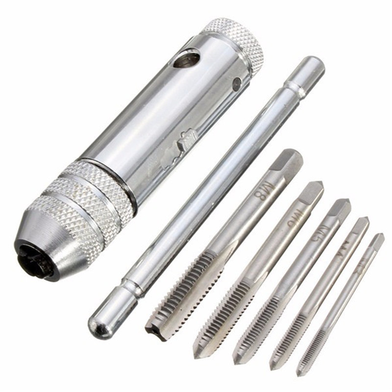 T-handle Stainless Steel Ratchet Tap Wrench Set with 5 PCS M