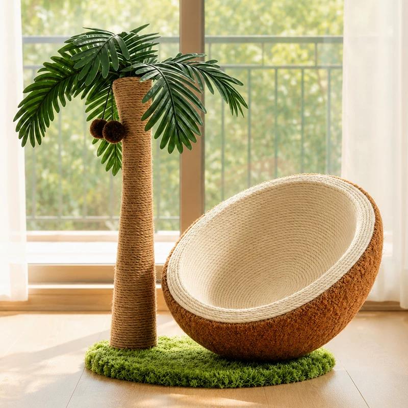 Lazy Pets Coconut Tree Cat Scratching Board, Cat Nest, Integrated Hemp Rope Scratching Post, Durable and Non-Shedding Pet Cat Climbing Frame Lazy Pets Coconut Tree Cat Scratching Board, Cat Nest, Integrated Hemp Rope Scratching Post, Durable and Non-Shedding Pet Cat Climbing Frame