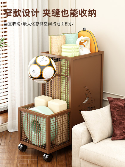 Yoga Mat Storage Basket with Wheels, Fitness Equipment Storage Rack, Household Basketball and Badminton Sports Equipment Storage