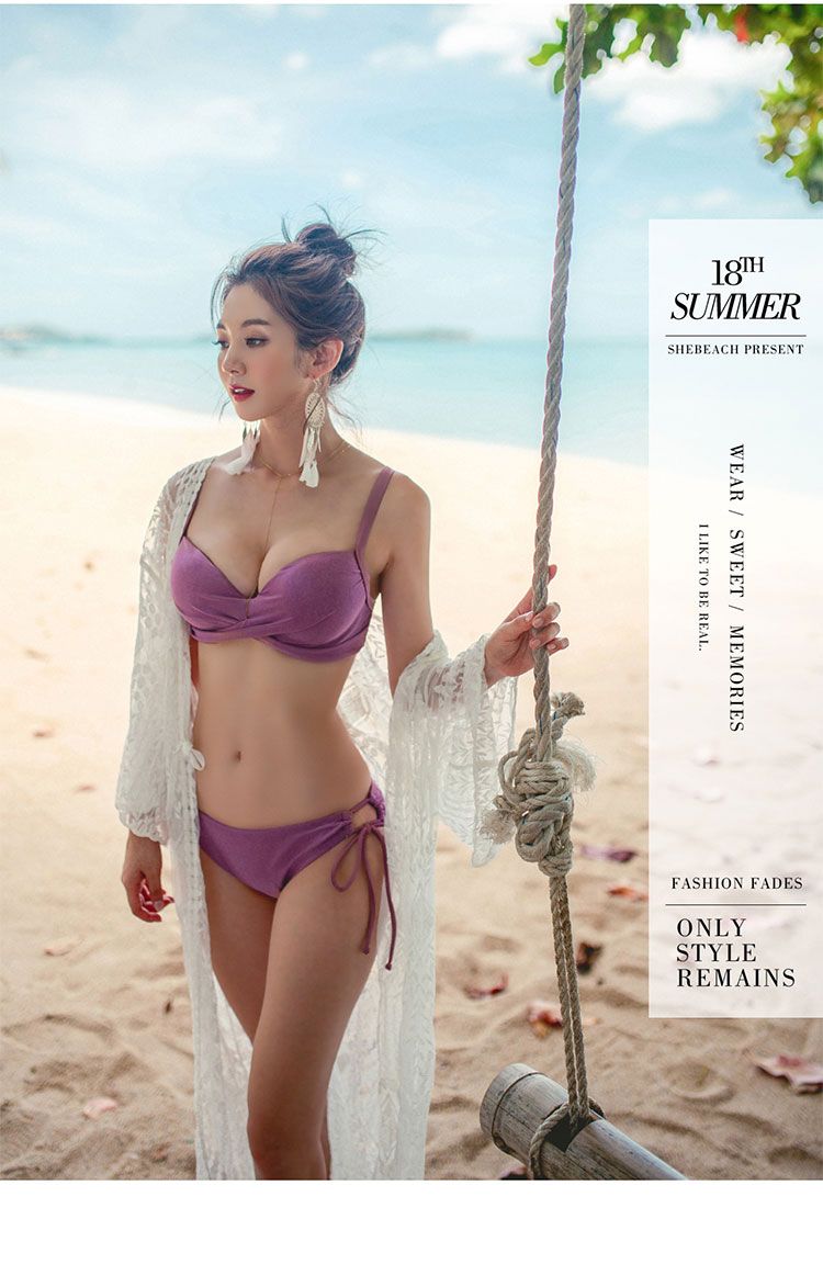 Ưu đãi đặc biệt phiên bản Hàn Quốc của bikini áo tắm nữ size ngực tập hợp bikini ba điểm gợi cảm lưới đỏ áo tắm eo cao - Bikinis