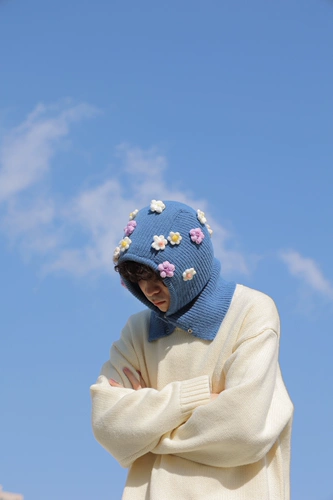 Странно забавное и милое Tianshi Blue Flower Knoted Bun Hat Hat Hat Men and Women Той же модель ｜ Купите это прекрасно