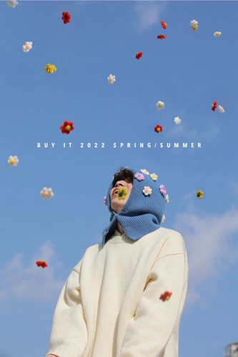 Странно забавное и милое Tianshi Blue Flower Knoted Bun Hat Hat Hat Men and Women Той же модель ｜ Купите это прекрасно