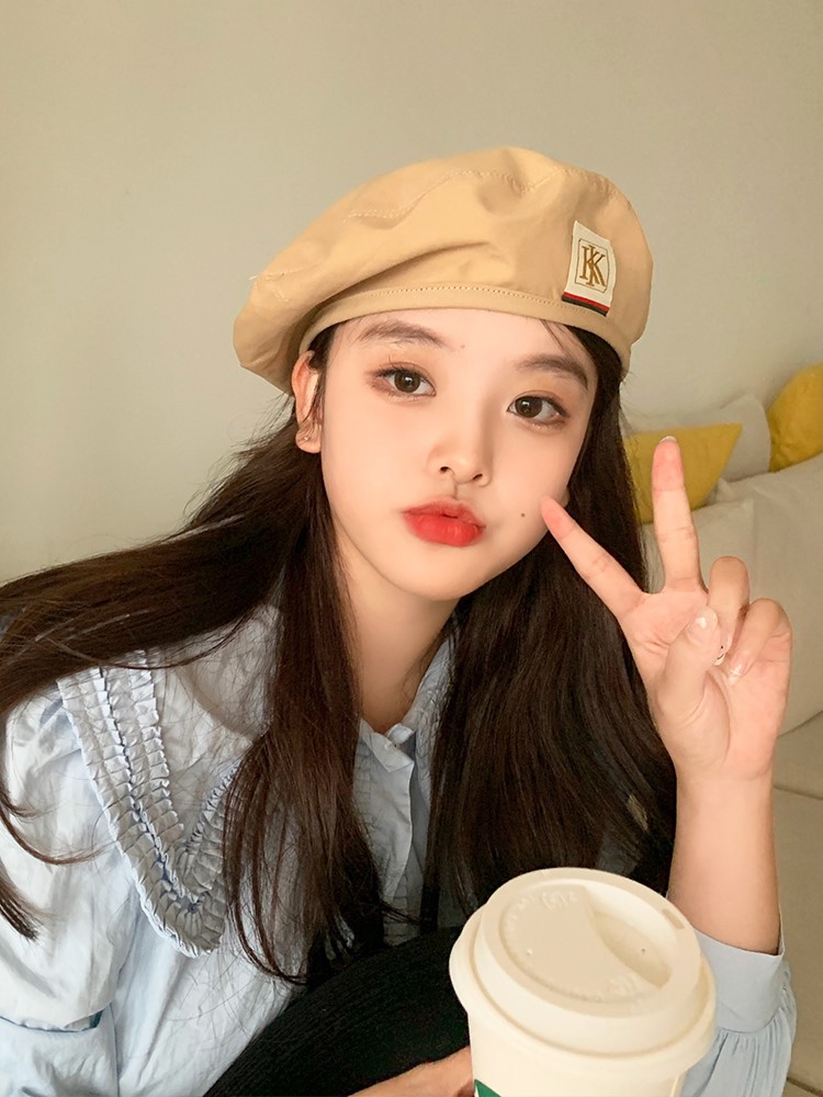 Belansen Spring and Autumn Barrett Women in Paint Hat Paint Hat Retro Letter Englishred